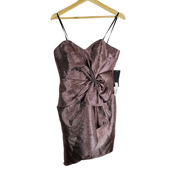 Aidan Mattox Women's Pink Strapless Bow Jacquard‎ Metallic Mini Dress Size 6 NWT - Picture 3 of 16